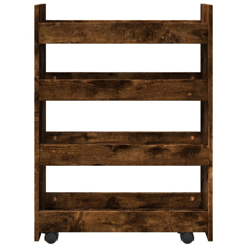 Narrow Storage Trolley 4 Tier Smoked Oak Engineered Wood