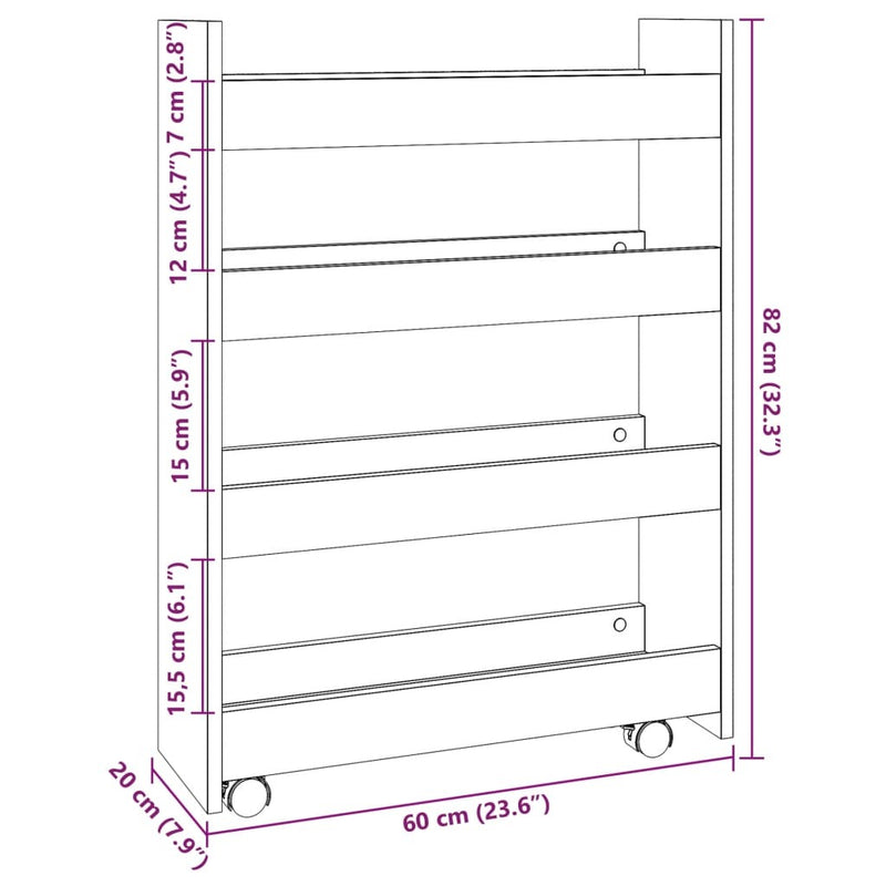 Narrow Storage Trolley 4 Tier Grey Sonoma Engineered Wood