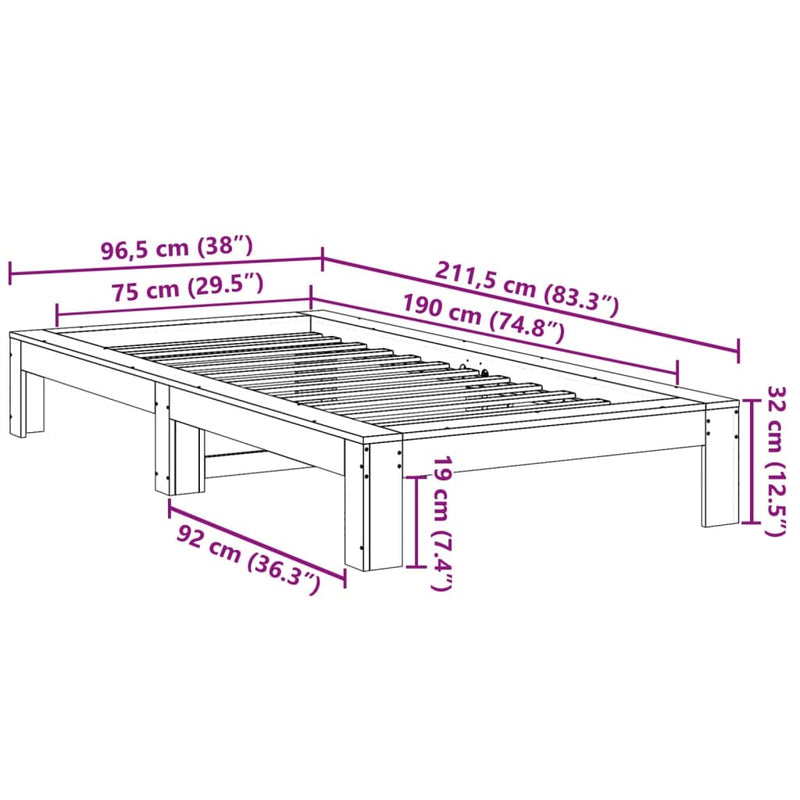 Bed Frame without Mattress Wax Brown 75x190 cm Small Single Solid Wood Pine