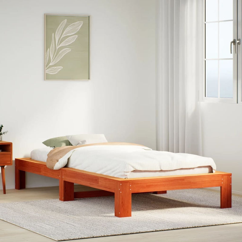 Bed Frame without Mattress Wax Brown 75x190 cm Small Single Solid Wood Pine