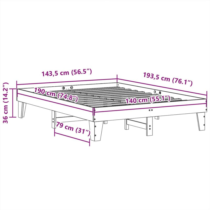 Bed Frame without Mattress Wax Brown 140x190 cm Solid Wood Pine