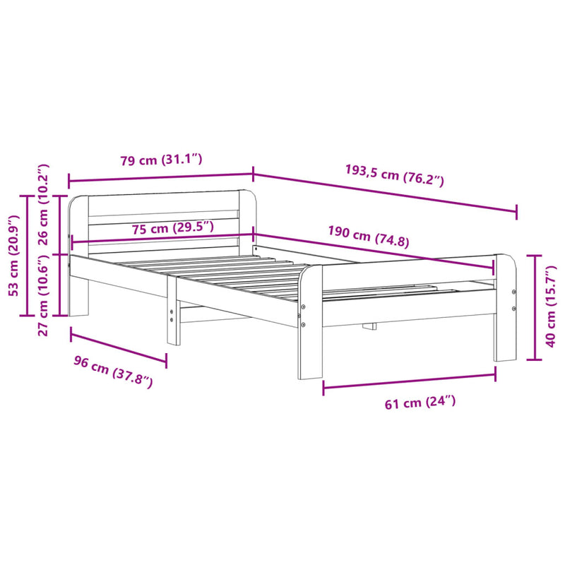 Bed Frame without Mattress 75x190 cm Small Single Solid Wood Pine