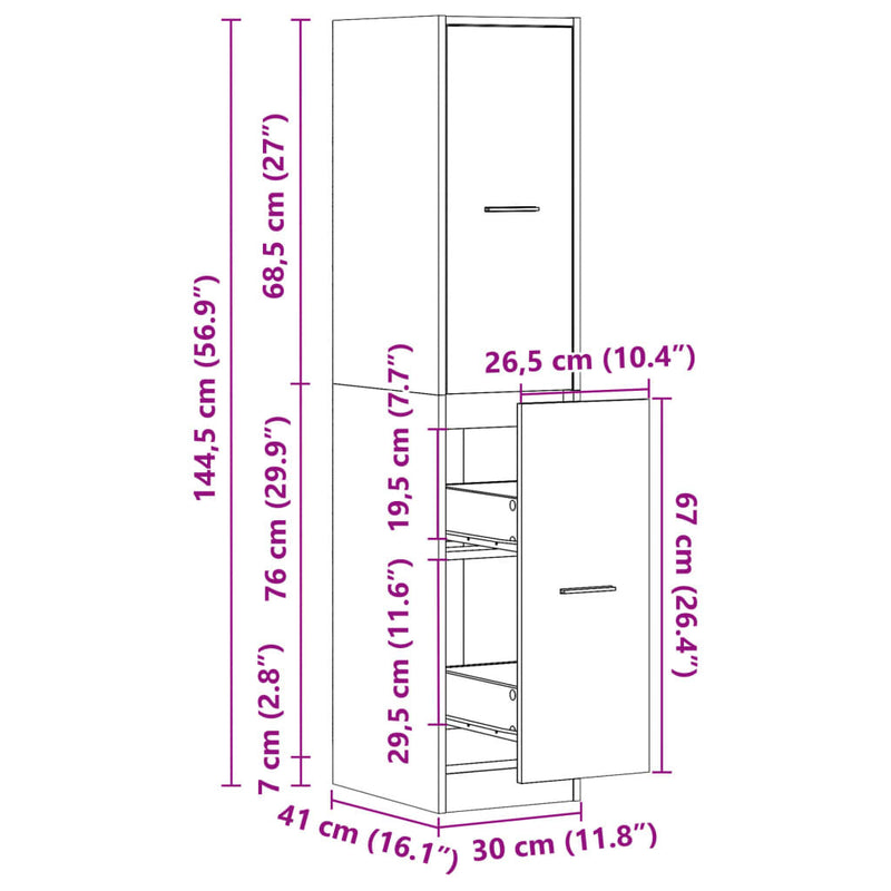 Apothecary Cabinet High Gloss White 30x41x144.5 cm Engineered Wood