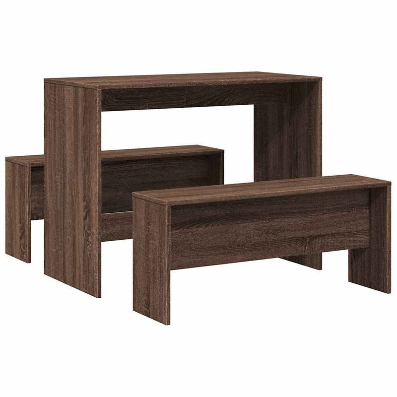 3 Piece Dining Table and Bench set Brown Oak Engineered Wood