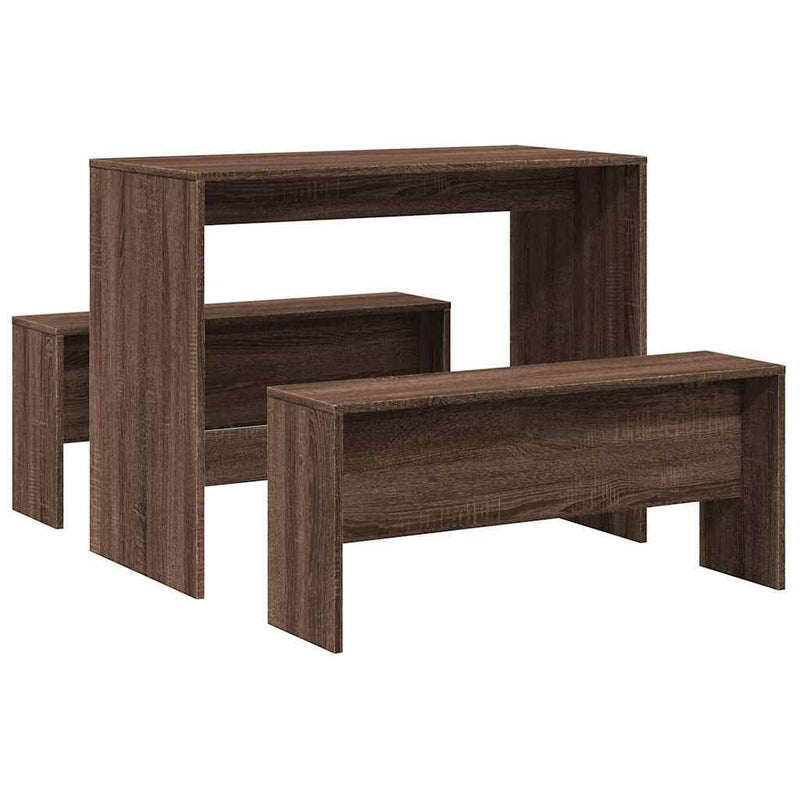 3 Piece Dining Table and Bench set Brown Oak Engineered Wood