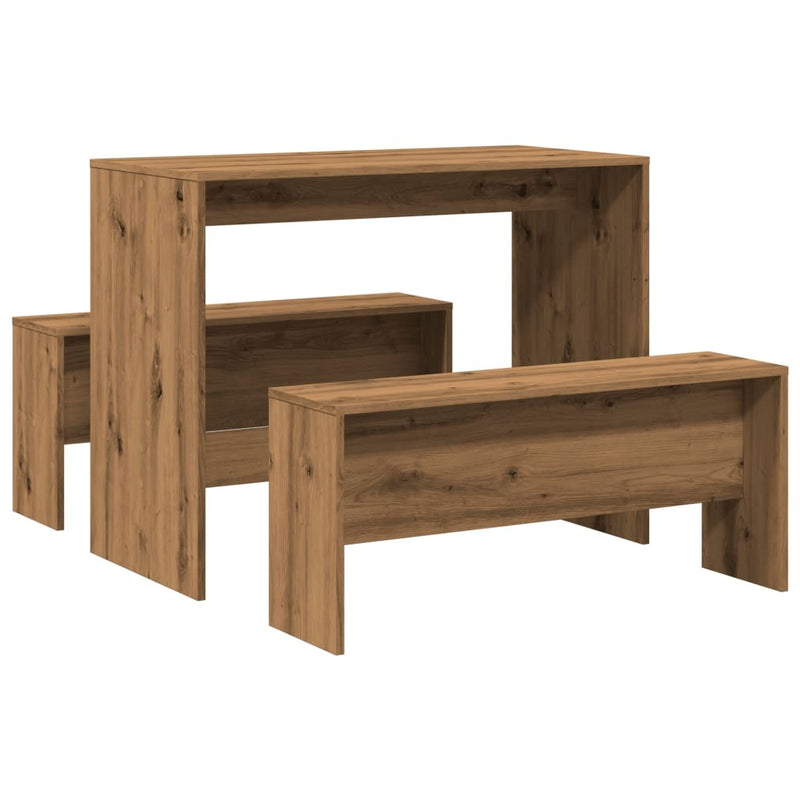 3 Piece Dining Table and Bench set Atisian Oak Engineered Wood