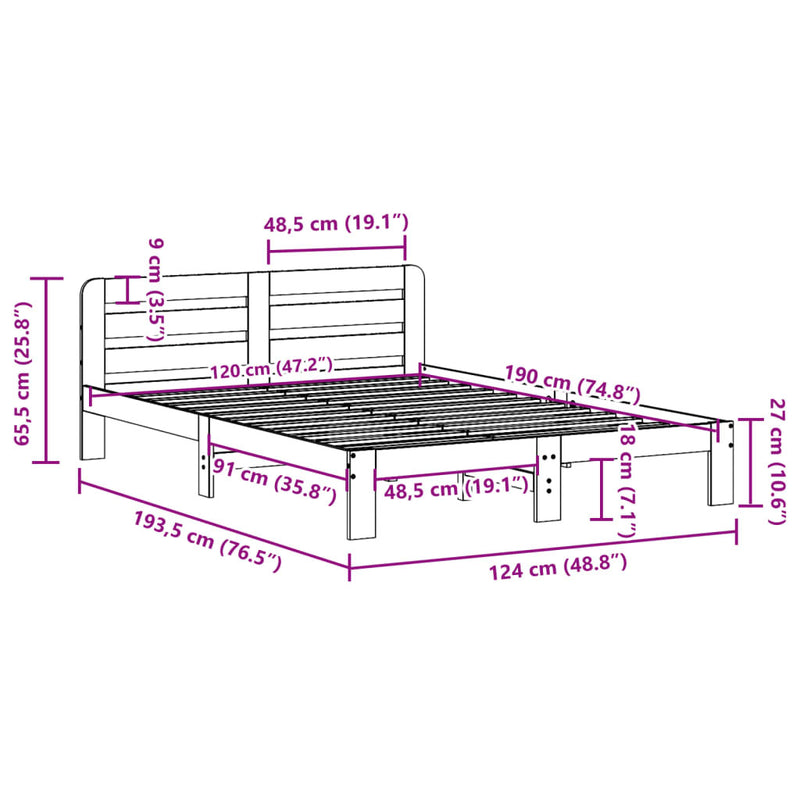 Bed Frame without Mattress White 120x190 cm Small Double Solid Wood Pine