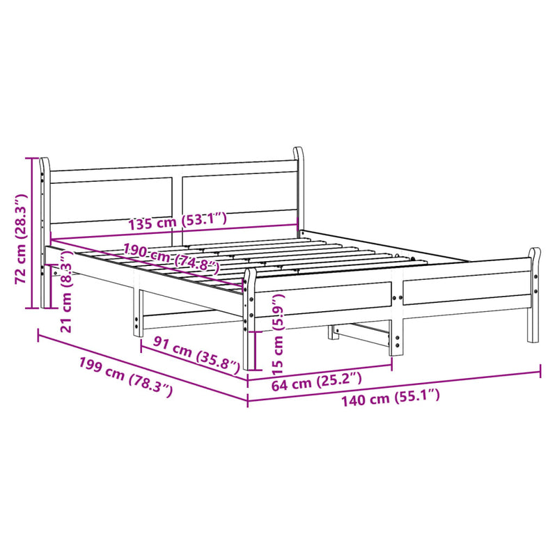 Bed Frame without Mattress Wax Brown 135x190 cm Double Solid Wood Pine