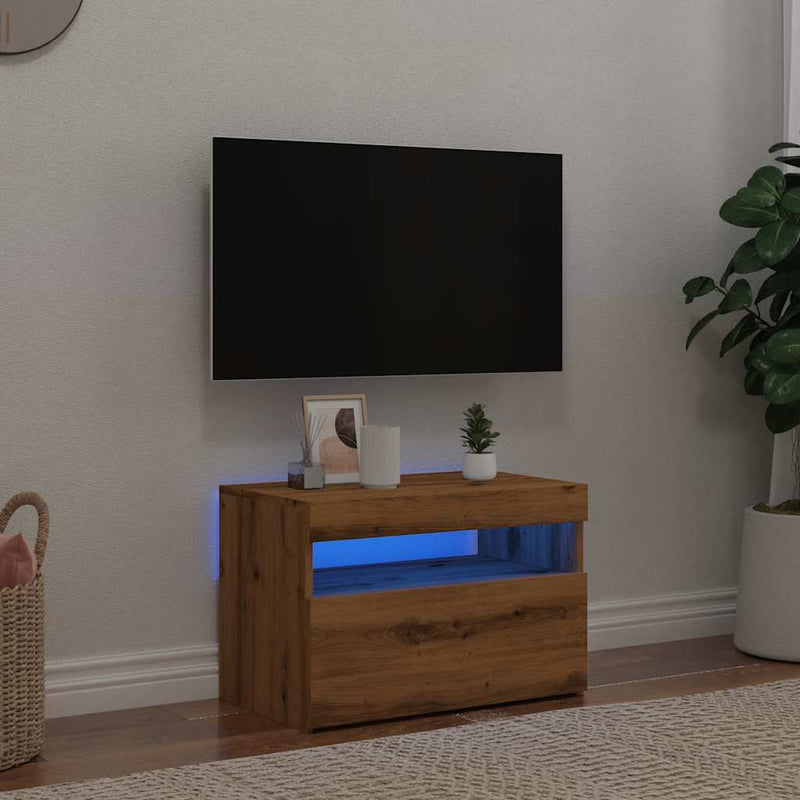 TV Cabinet with LED Lights Artisan Oak 60x35x40 cm Engineered Wood