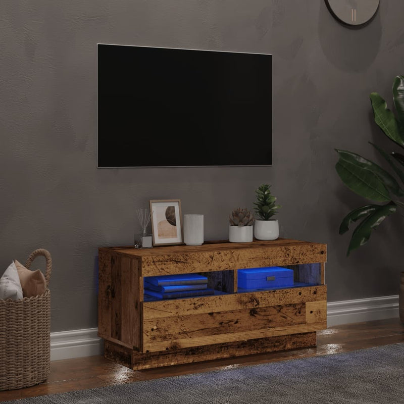 TV Cabinet with LED Lights Old Wood 80x35x40 cm Engineered Wood