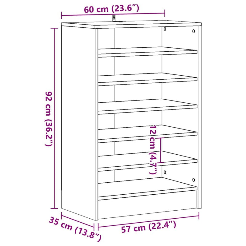 Shoe Cabinet Artisan Oak 60x35x92 cm Engineered Wood