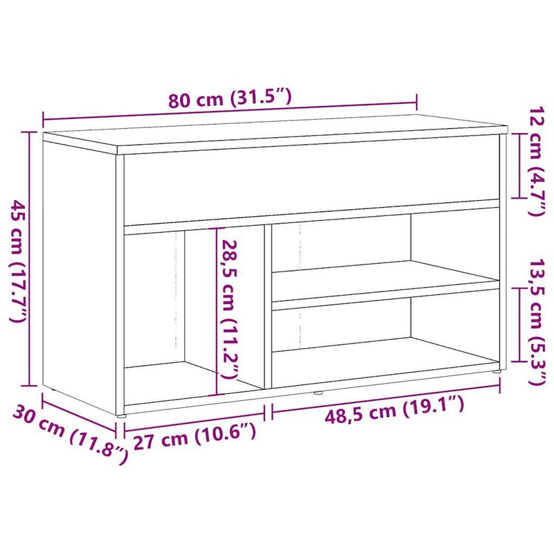 Shoe Bench Artisan Oak 80x30x45 cm Engineered Wood