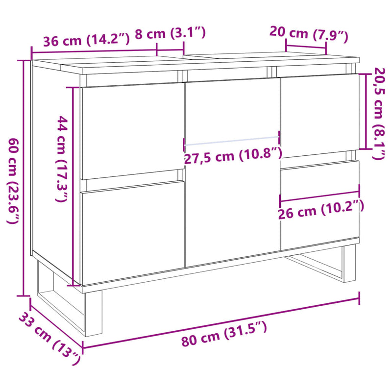 Bathroom Sink Cabinet Concrete Grey 80x33x60 cm Engineered Wood