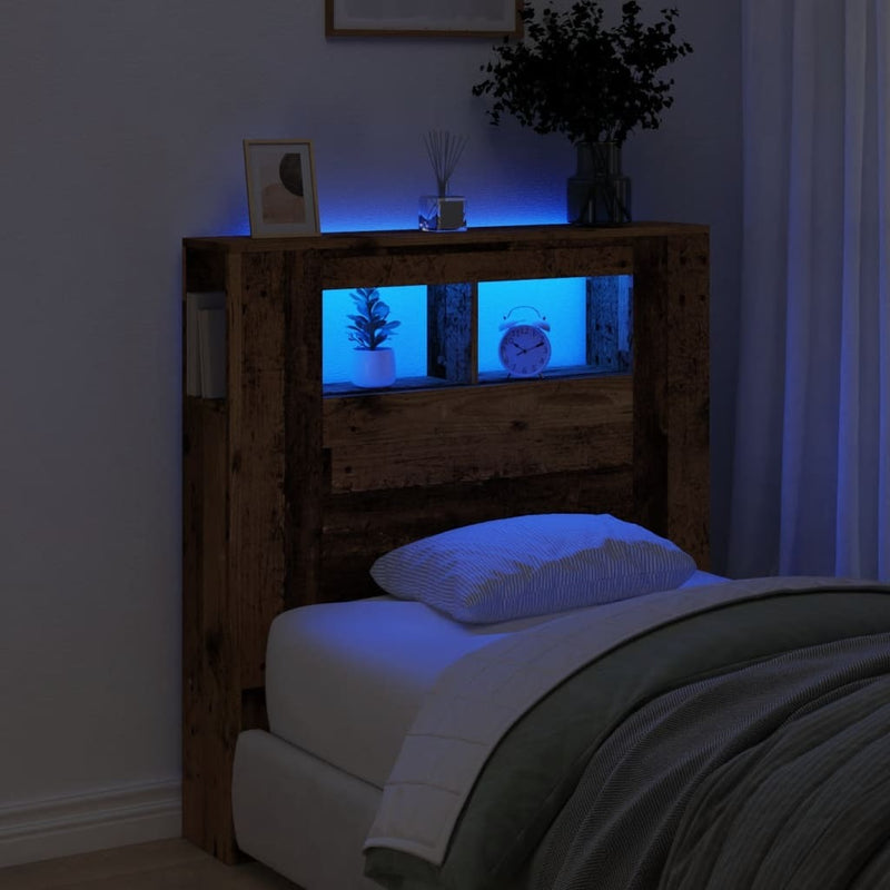 LED Headboard Old Wood 100x18.5x103.5 cm Engineered Wood