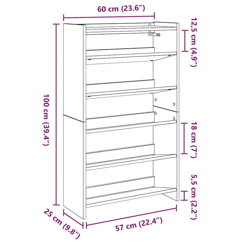 Shoe Rack Brown Oak 60x25x100 cm Engineered Wood