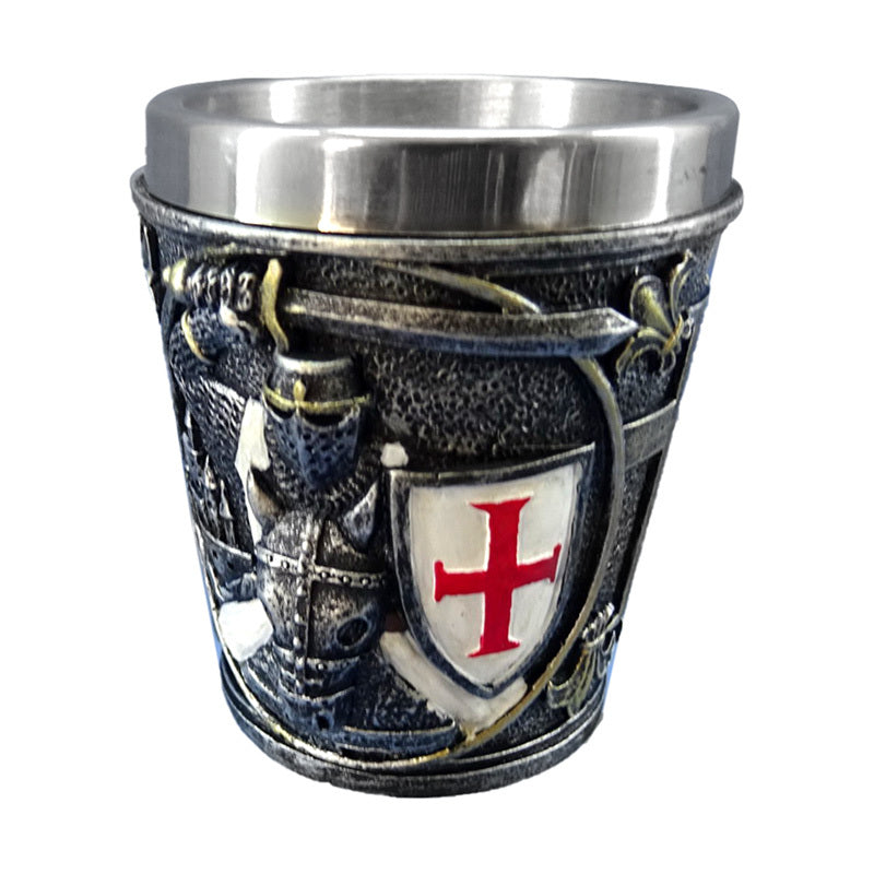 Decorative Shot Glass - Medieval Knight with White  and  Red Shield