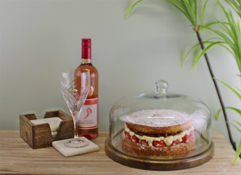 Mango Wood Cake Stand With Glass Dome