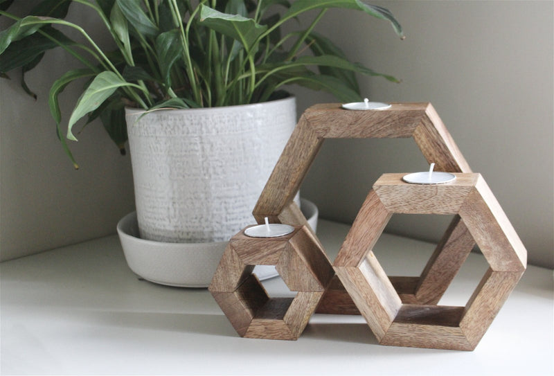 Set of Three Hexagon Tealight Holders 20cm