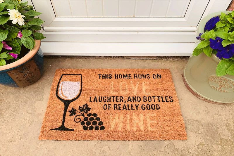 Coir Doormat with Wine Glass & Love