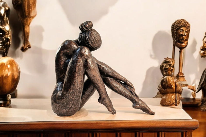 Sitting Woman Statue Bronze Style 41cm