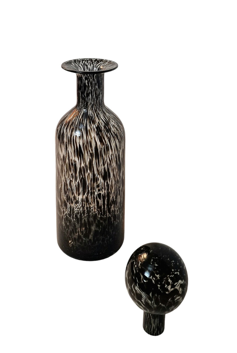 Glass Bottle with Round Lid Black & White 52cm