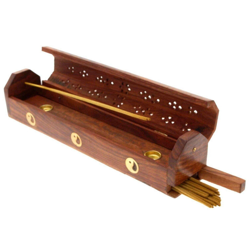 Wooden Incense Stick Holder Burning Joss Incense Box Incense Burner Ash Catcher