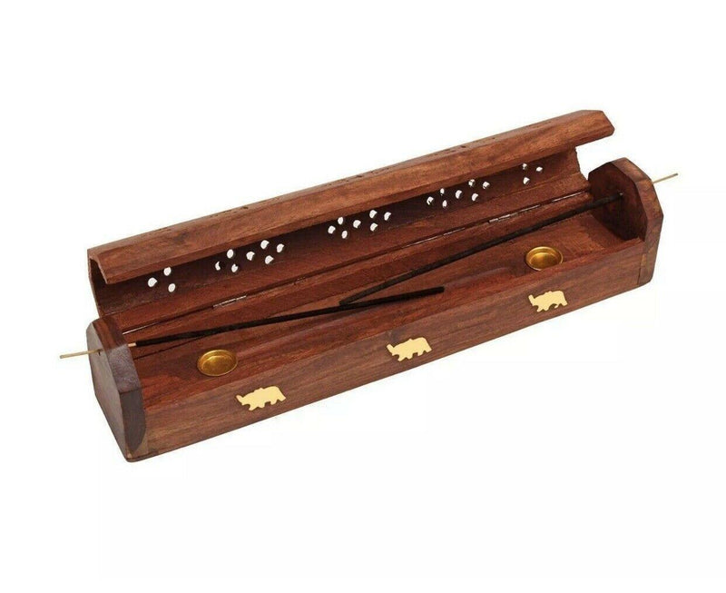 Wooden Incense Stick Holder Burning Joss Incense Box Incense Burner Ash Catcher