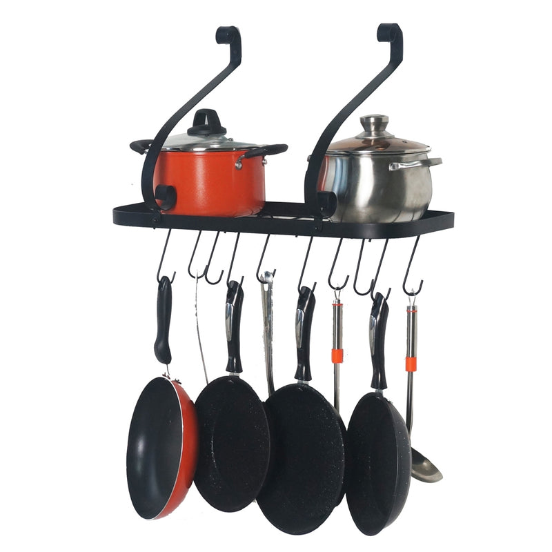 Wall Mount Pot Pan Rack with 10 Hooks(Black)