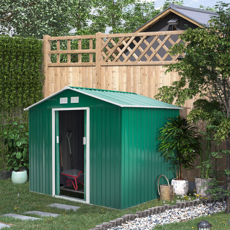 Metal 9x6 ft Garden Shed Storage Door Roof Building Container-Green