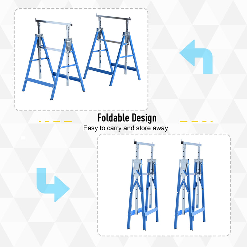 Set Of 2 Steel Adjustable Saw Horses Telescopic Builders Trestle/Bench