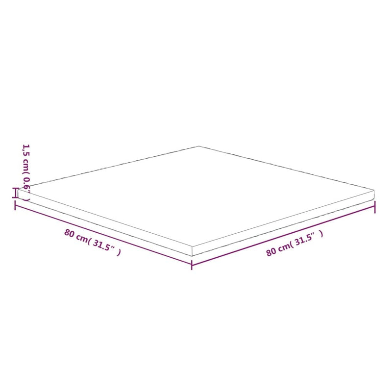 Square Table Top 80x80x1.5 cm Untreated Solid Wood Oak