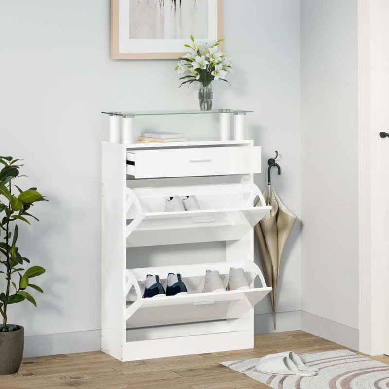 Shoe Cabinet High Gloss White 63x24x104 cm Engineered Wood