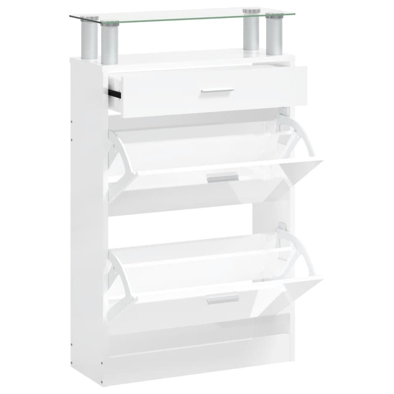 Shoe Cabinet High Gloss White 63x24x104 cm Engineered Wood