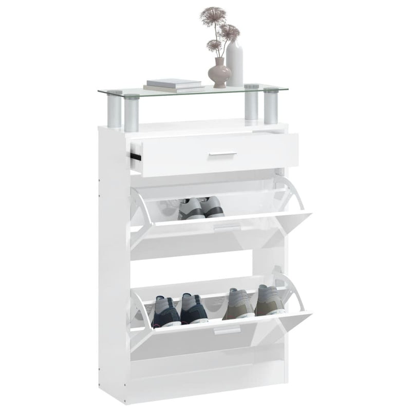 Shoe Cabinet High Gloss White 63x24x104 cm Engineered Wood