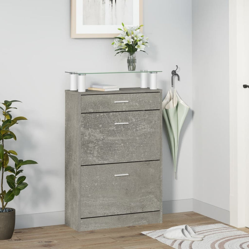 Shoe Cabinet Concrete Grey 63x24x104 cm Engineered Wood