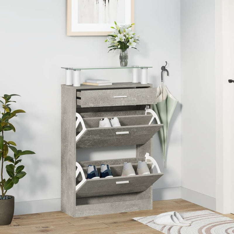 Shoe Cabinet Concrete Grey 63x24x104 cm Engineered Wood