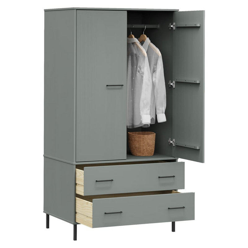 Wardrobe with Metal Legs Grey 90x55x172.5 cm Solid Wood OSLO