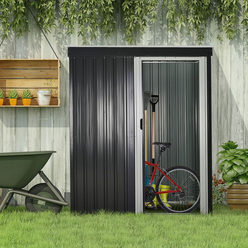 Outsunny 5 x 3ft Garden Storage Shed Sliding Door Sloped Roof Tool Black