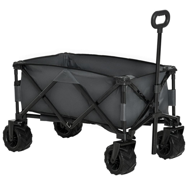 Outsunny Outdoor Cart Folding Cargo Wagon Trailer Beach w/ Handle Dark Grey