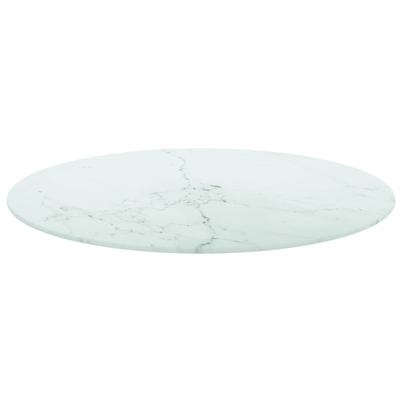 Table Top White ?70x0.8 cm Tempered Glass with Marble Design