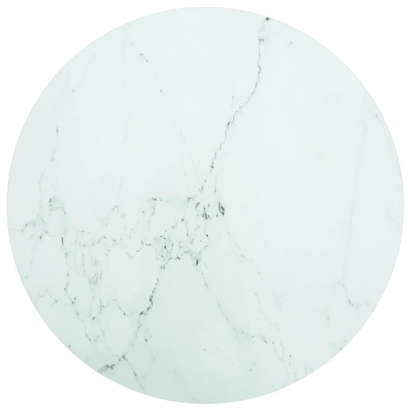 Table Top White ?70x0.8 cm Tempered Glass with Marble Design