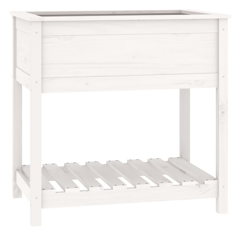 Planter with Shelf White 82.5x54x81 cm Solid Wood Pine