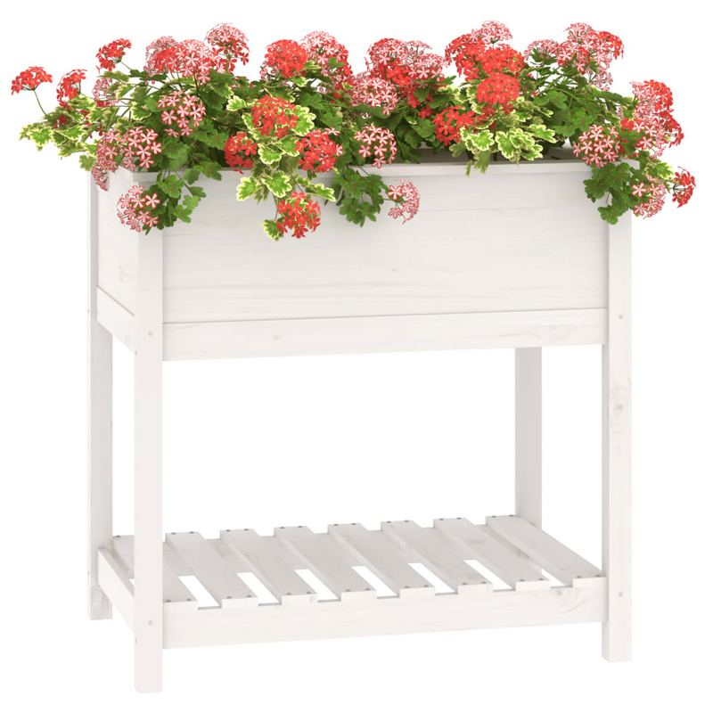 Planter with Shelf White 82.5x54x81 cm Solid Wood Pine