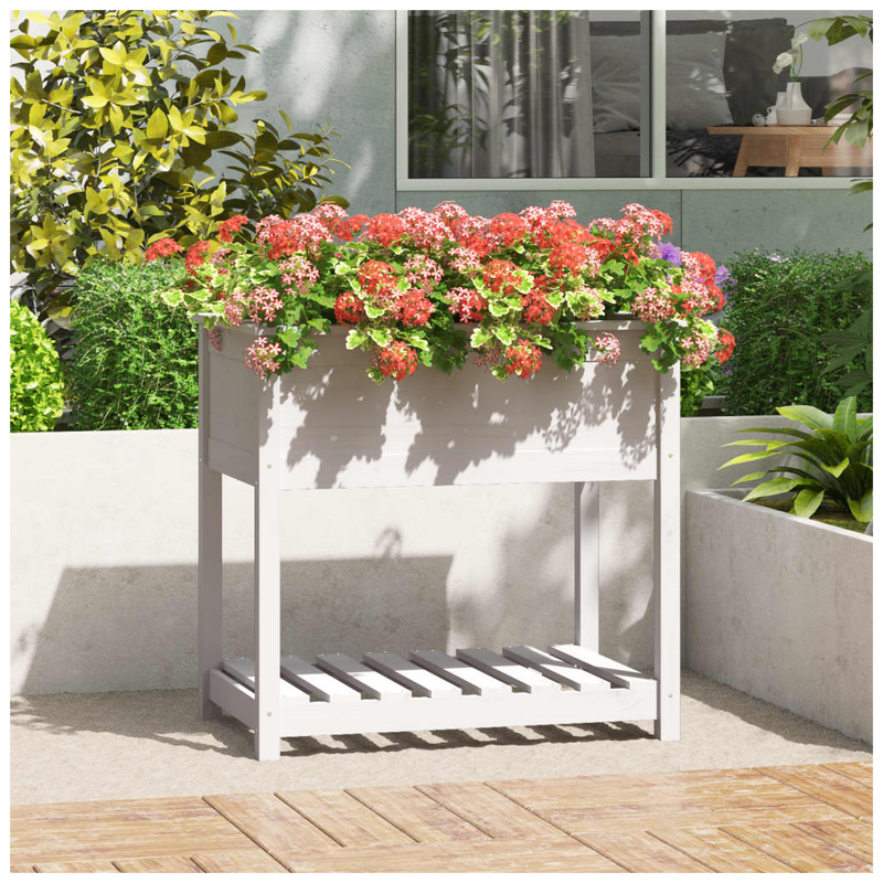 Planter with Shelf White 82.5x54x81 cm Solid Wood Pine