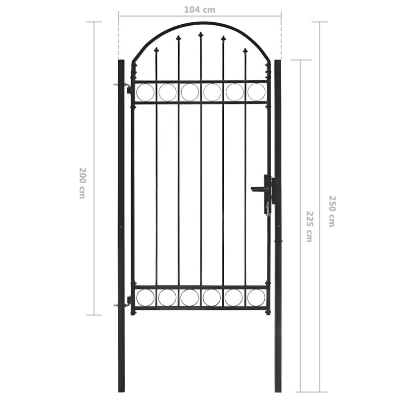 Fence Gate with Arched Top Steel 100x250 cm Black