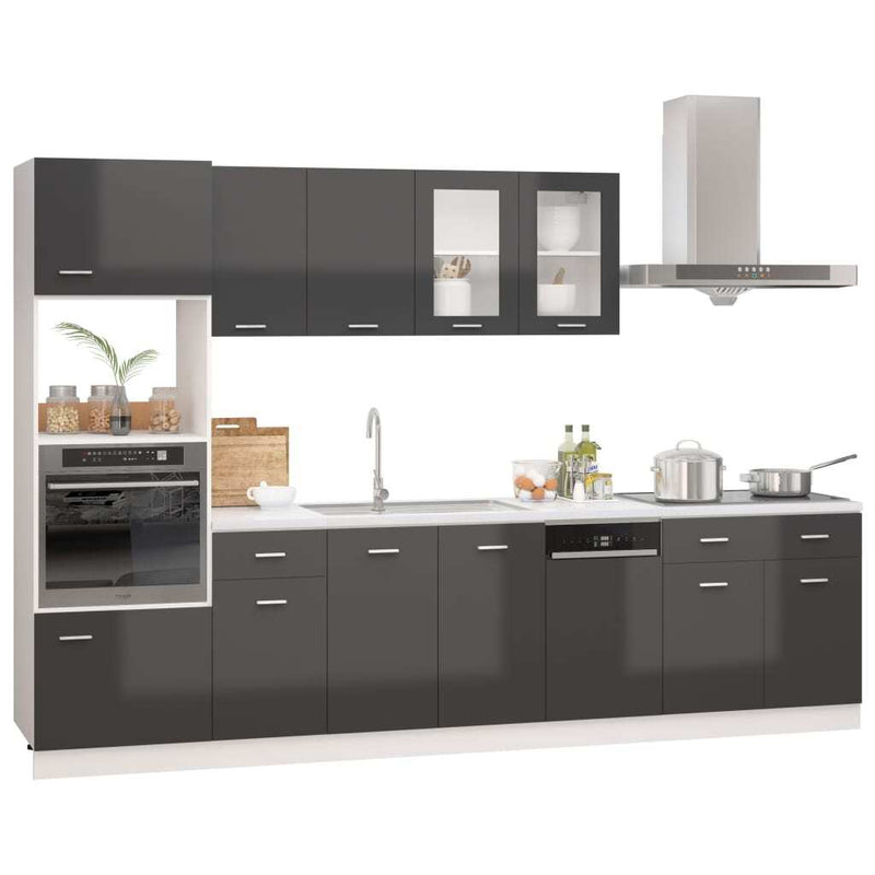 7 Piece Kitchen Cabinet Set High Gloss Grey Engineered Wood