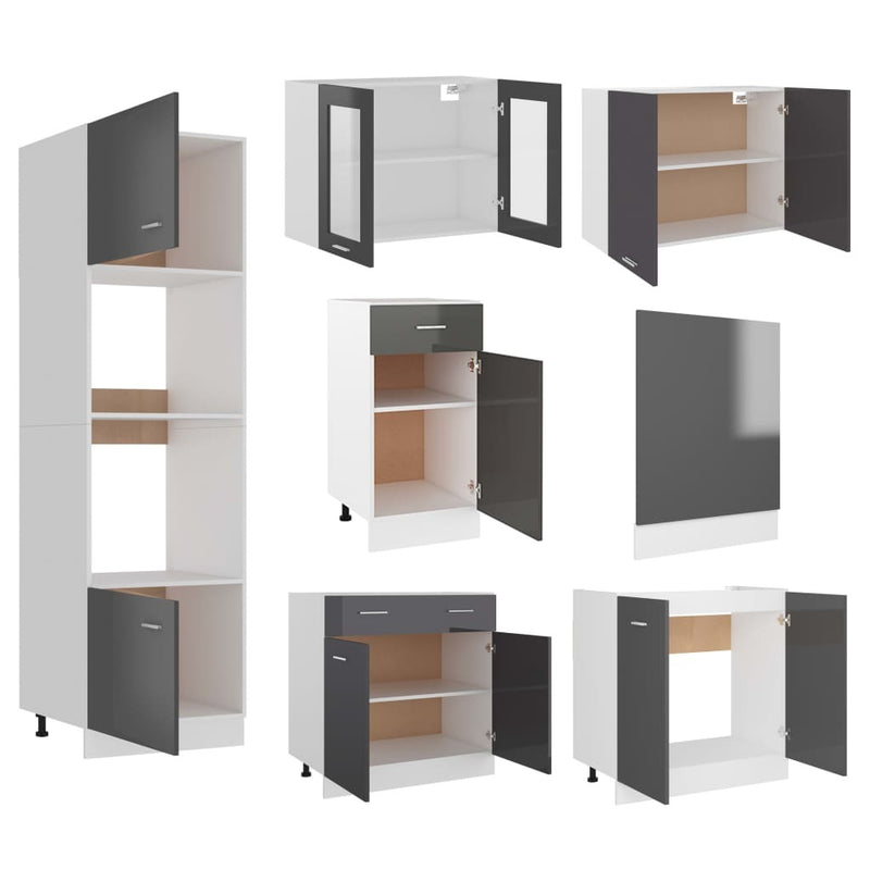 7 Piece Kitchen Cabinet Set High Gloss Grey Engineered Wood