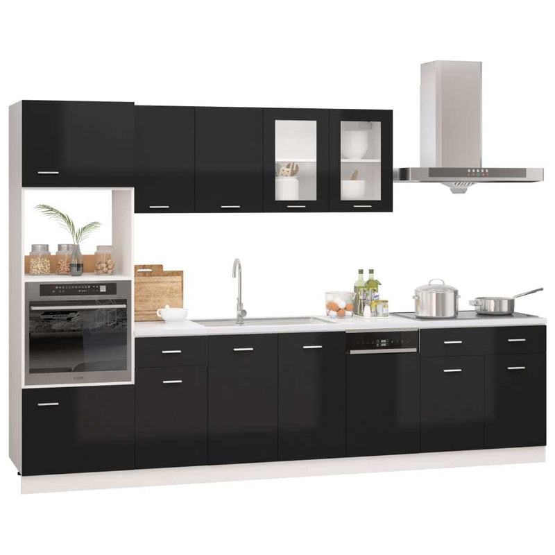 7 Piece Kitchen Cabinet Set High Gloss Black Engineered Wood