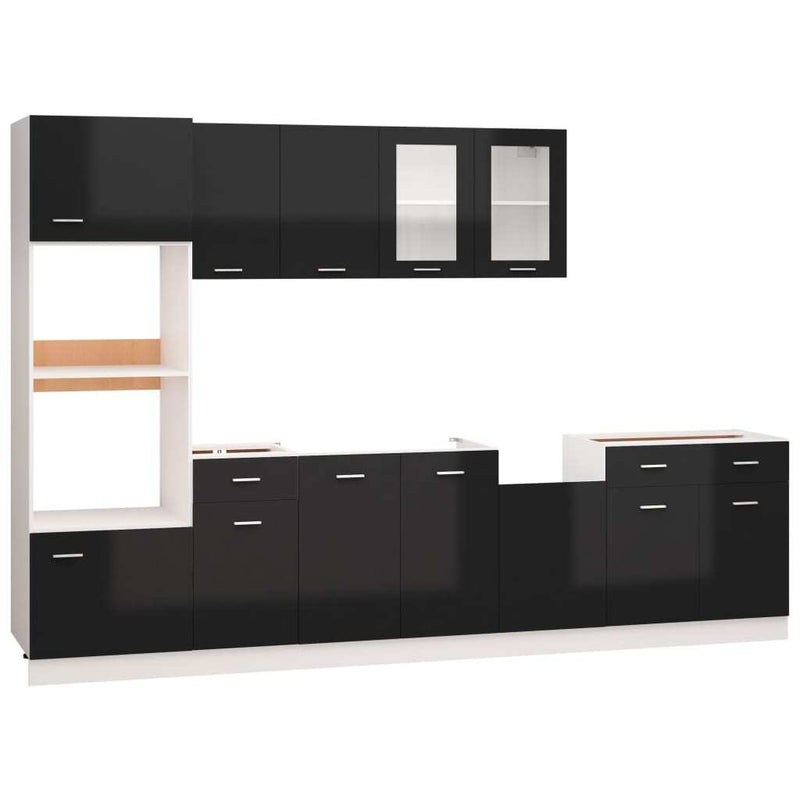 7 Piece Kitchen Cabinet Set High Gloss Black Engineered Wood