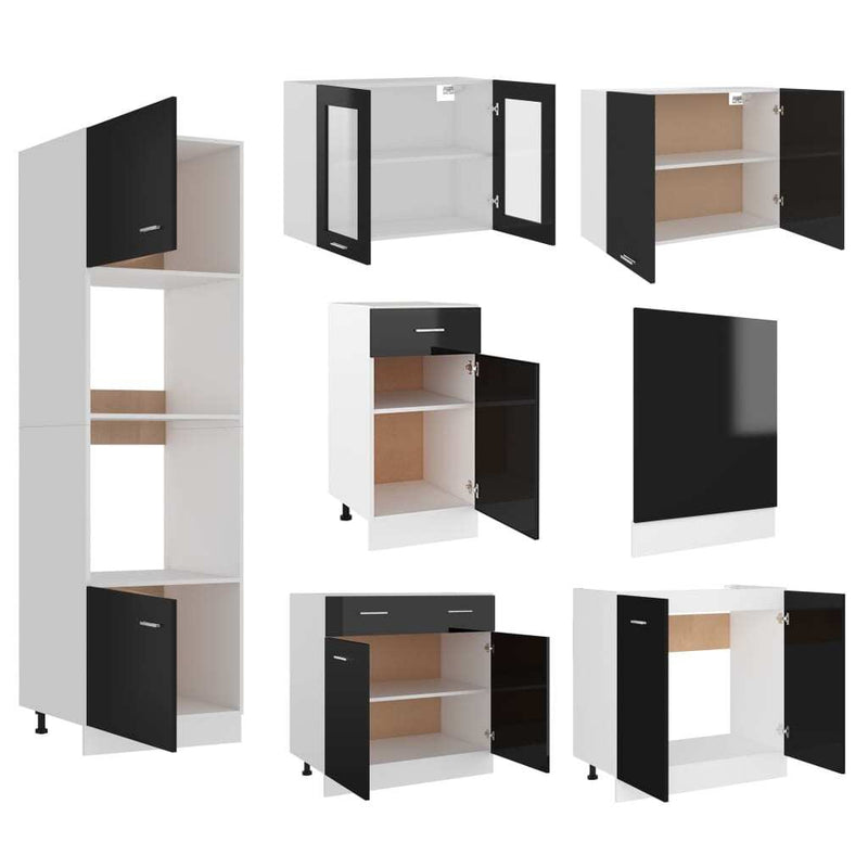 7 Piece Kitchen Cabinet Set High Gloss Black Engineered Wood